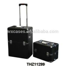 professional and luxury cosmetic trolley cases with a removalbe cosmetic case on the top